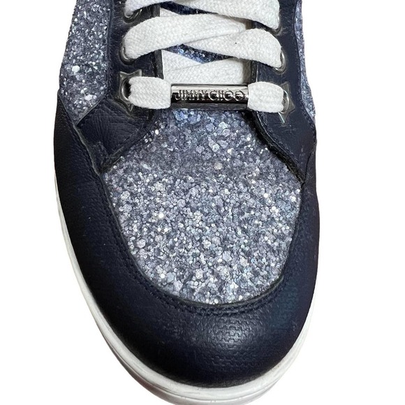 Jimmy Choo Sneakers Leather‎ Navy Blue Glitter Low Top Size 35.5 - Picture 6 of 8